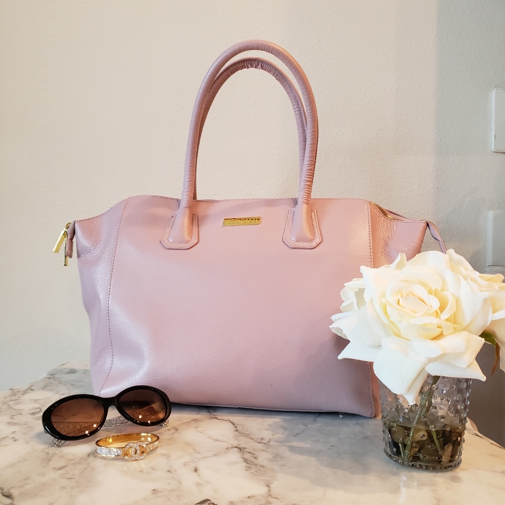 Joy & Iman light pink/mauve leather satchel tote